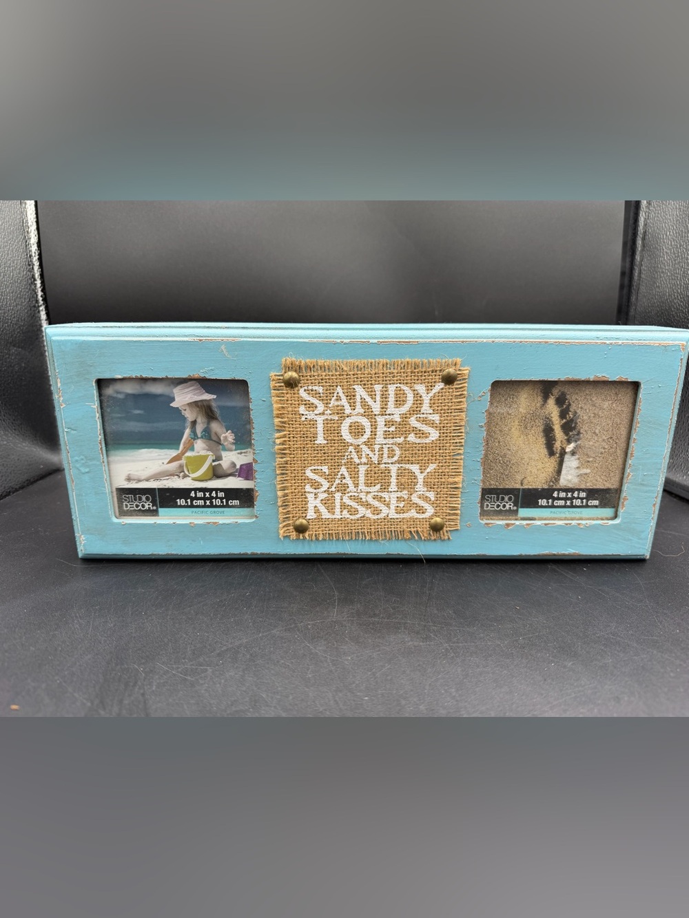 New Picture Frame Burlap Accent with the phrase "Sandy Toes and Salty Kisses”